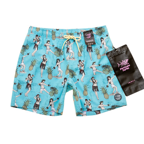 Hawaiian Hula Girls Pool Shorts // Blue Radiance (S)