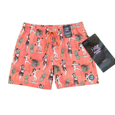 Hawaiian Hula Girls Pool Shorts // Peach Echo (S)