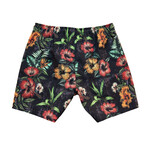 Tropical Flowers Pool Shorts // Black (S)