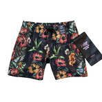 Tropical Flowers Pool Shorts // Black (S)