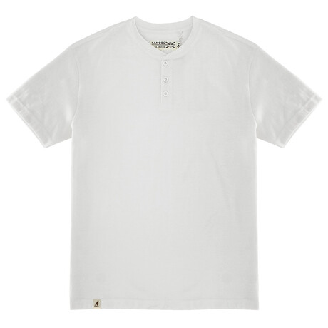 Recycled Yarn Short Sleeve Henley + Logo Tab // White (S)