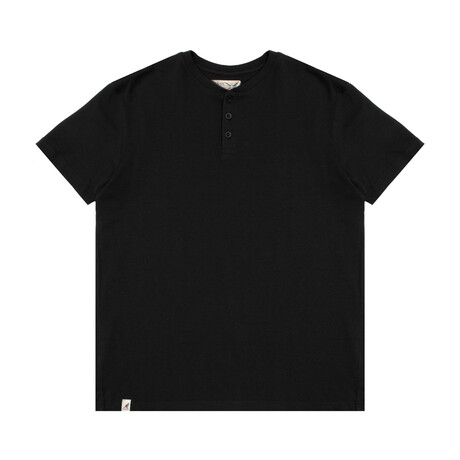 Recycled Yarn Short Sleeve Henley + Logo Tab // Black (S)
