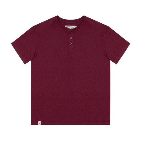 Recycled Yarn Short Sleeve Henley + Logo Tab // Burgundy (S)