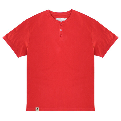 Recycled Yarn Short Sleeve Henley + Logo Tab // Red (S)
