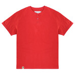 Recycled Yarn Short Sleeve Henley + Logo Tab // Red (S)