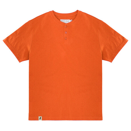 Recycled Yarn Short Sleeve Henley + Logo Tab // Orange (S)