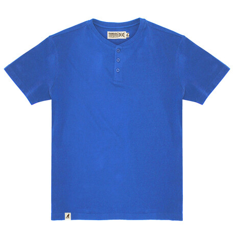 Recycled Yarn Short Sleeve Henley + Logo Tab // Royal (S)