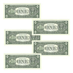 1985 $1 U.S. Federal Reserve Notes // Set of 5 Sequential Serial Numbers // Choice Crisp Uncirculated // Deluxe Collector's Pouch