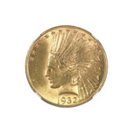 1932 $10 Gold Indian Eagle // PCGS Certified MS62 // Wood Presentation Box