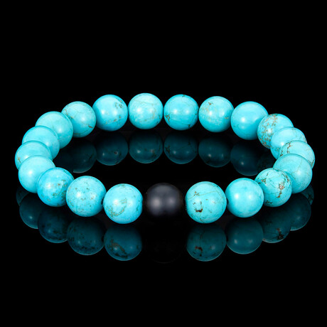 Turquoise + Matte Onyx Stone Stretch Bracelet // 8.25"