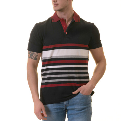 Felix Polo Shirt // Navy + Red Striped (S)