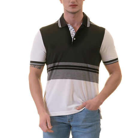 Robert Polo Shirt // Black + Gray Striped (S)