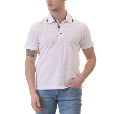 Louis Polo Shirt // White Striped + Floral (S)