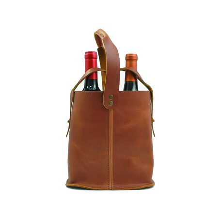 Napa Leather Double Wine Tote // Saddle