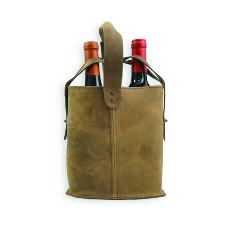 Napa Leather Double Wine Tote //  Dark Brown