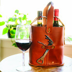 Napa Leather Double Wine Tote // Saddle