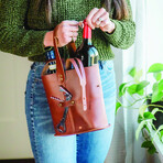 Napa Leather Double Wine Tote // Saddle