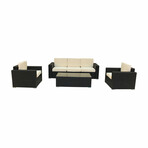 Wicker Rattan Outdoor Lounge  // Set of 4 (Espresso Rattan White Cushion)