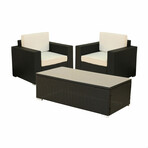 Wicker Rattan Outdoor Lounge // Small // Set of 3 (Black Rattan White Cushion)