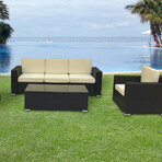 Wicker Rattan Outdoor Lounge  // Set of 4 (Espresso Rattan White Cushion)
