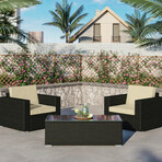 Wicker Rattan Outdoor Lounge // Small // Set of 3 (Black Rattan White Cushion)