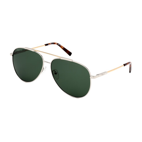 Salvatore Ferragamo Men's Aviator Sunglasses // Gold Tortoise + Green