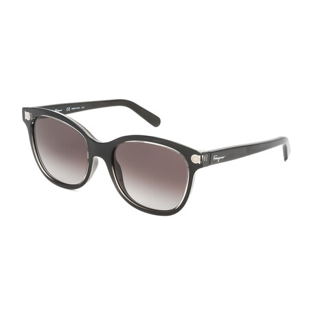 Salvatore Ferragamo Women's Classic Round Sunglasses // Crystal Black + Brown Gradient