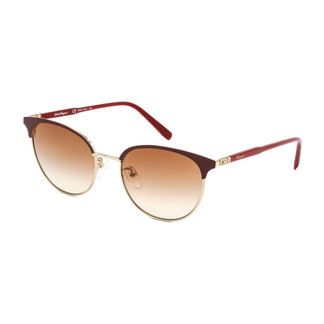 Salvatore Ferragamo Men's Classic Clubmaster Sunglasses // Burgundy Gold + Brown Gradient