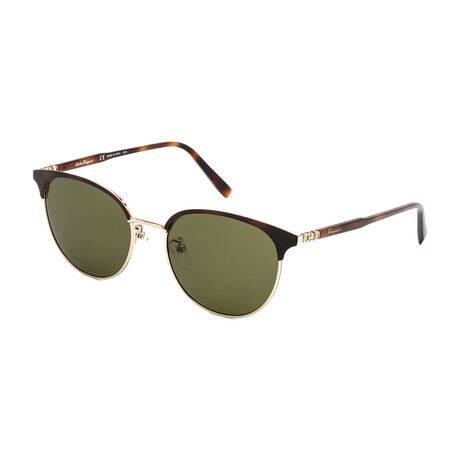 Salvatore Ferragamo Men's Classic Clubmaster Sunglasses // Tortoise Gold + Green