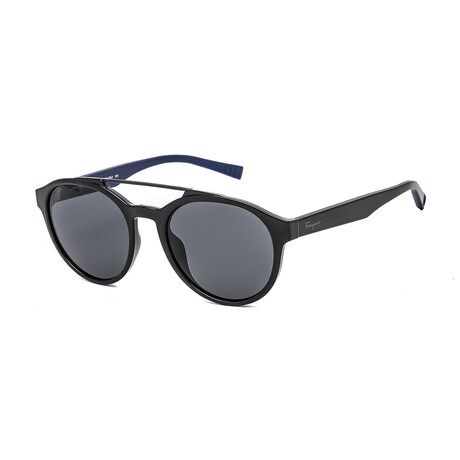 Salvatore Ferragamo Men's Round Aviator Sunglasses // Blue Black + Gray