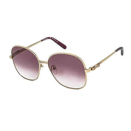 Salvatore Ferragamo Women's Round Oversized Sunglasses // Light Gold + Violet Gradient
