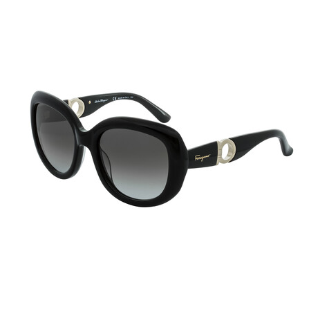 Salvatore Ferragamo Unisex Round Oversized Sunglasses // Black + Smoke Gradient