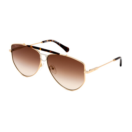 Salvatore Ferragamo Unisex Square Aviator Sunglasses // Gold + Brown Gradient