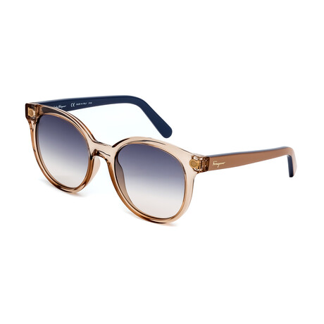 Salvatore Ferragamo Women's Classic Round Sunglasses // Crystal Beige + Light Gray Gradient