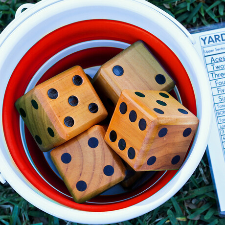 Yardzee + Farkle + Collapsible Bucket // 3.5" Dice // Red