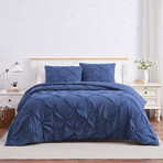 Pintuck Pinch Pleated Duvet Cover Set // Dark Blue (King / Cal King)