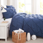Pintuck Pinch Pleated Duvet Cover Set // Dark Blue (King / Cal King)