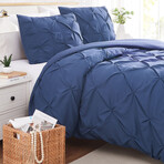 Pintuck Pinch Pleated Duvet Cover Set // Dark Blue (King / Cal King)