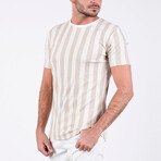Connor O Neck T-Shirt // White + Light Brown (S)