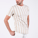 Connor O Neck T-Shirt // White + Light Brown (S)