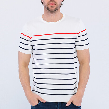 Striped Knitwear T-Shirt // White (S)