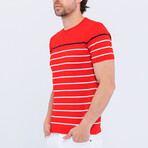 Striped Knitwear T-Shirt // Red (3XL)