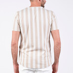 Connor O Neck T-Shirt // White + Light Brown (S)