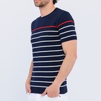 Striped Knitwear T-Shirt // Navy (XL)