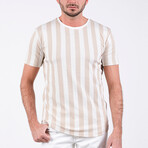Connor O Neck T-Shirt // White + Light Brown (S)
