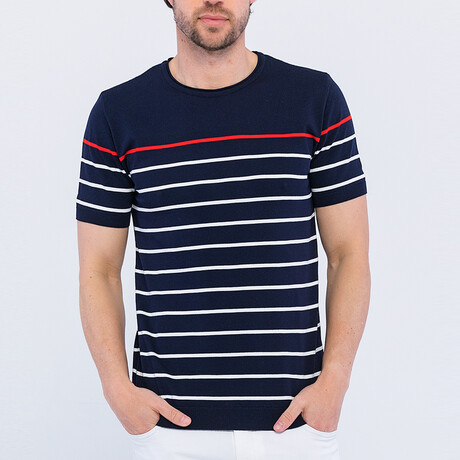 Striped Knitwear T-Shirt // Navy (XL)