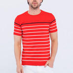 Striped Knitwear T-Shirt // Red (XL)