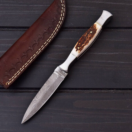 Damascus Toothpick Antler Dagger