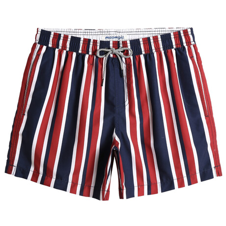 5.5" Swim Trunks // Red + Navy Striped (XS)