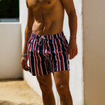 5.5" Swim Trunks // Red + Navy Striped (XL)